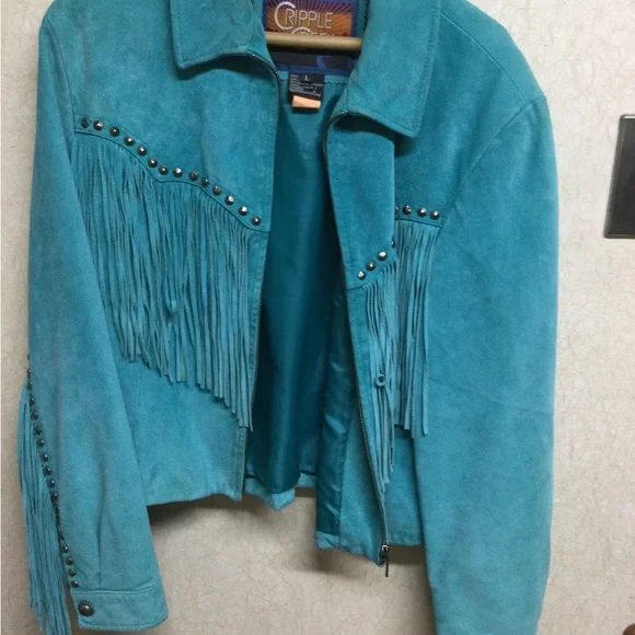 Beautiful hardly worn turquoise leather jacket size lg - Picture 1 of 4